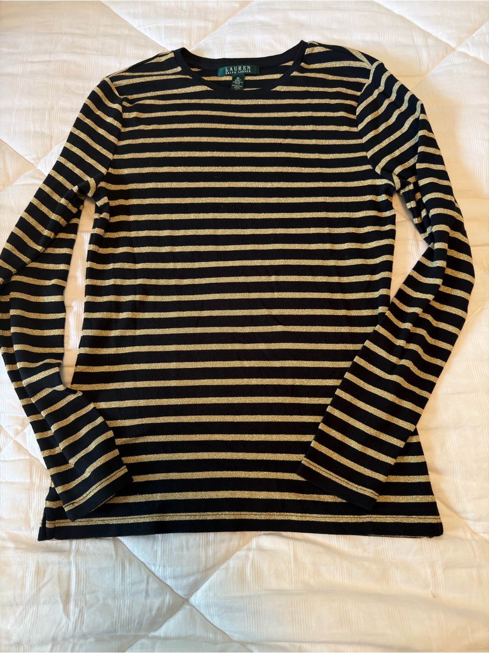 Ralph Lauren Black and Gold Metallic Striped Long-Sleeve Tee